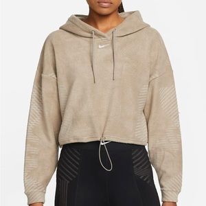 Nike Pro Therma-FIT ADV Cropped Fleece Hoodie Sweatshirt Moon Fossil Women 2X